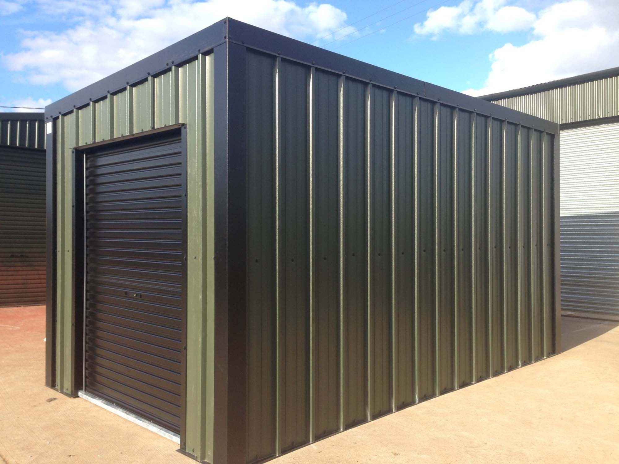 Green and black Metal Sheds