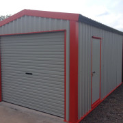 Orange and grey back garden shed